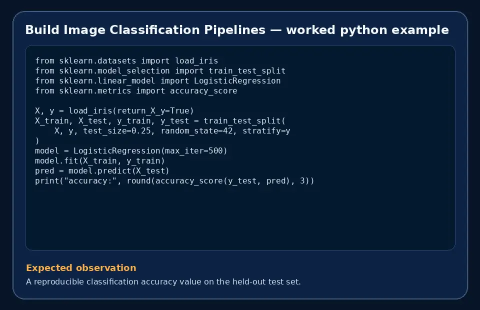 Code example for Build Image Classification Pipelines with the expected observation.
