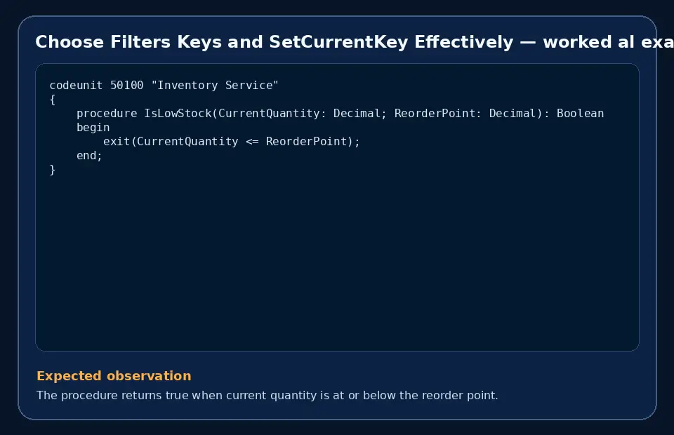 Code example for Choose Filters Keys and SetCurrentKey Effectively with the expected observation.