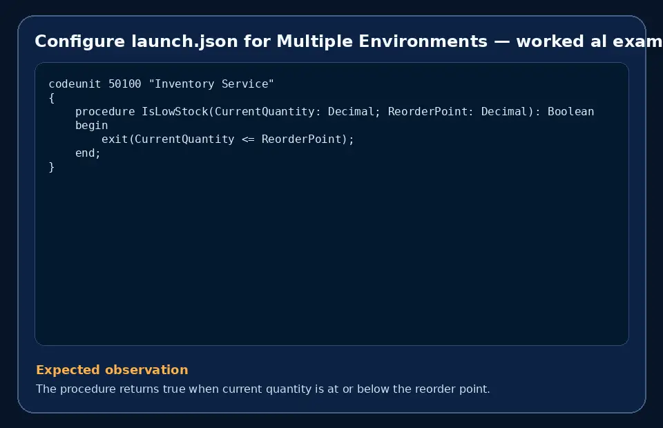 Code example for Configure launch.json for Multiple Environments with the expected observation.