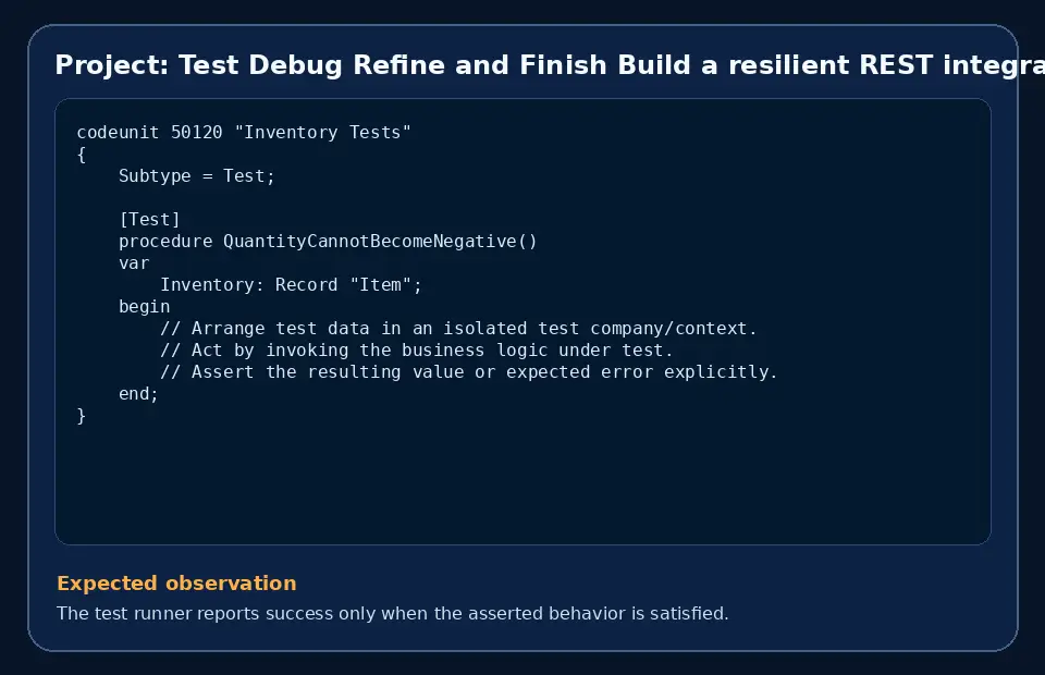 Code example for Project: Test Debug Refine and Finish Build a resilient REST integration extension with the expected observation.