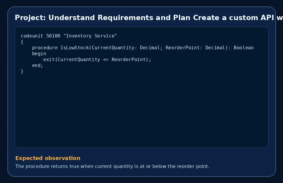 Code example for Project: Understand Requirements and Plan Create a custom API with OAuth-protected consumer workflow with the expected observation.