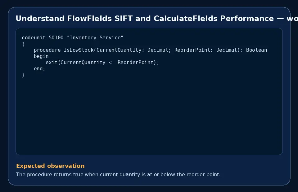 Code example for Understand FlowFields SIFT and CalculateFields Performance with the expected observation.