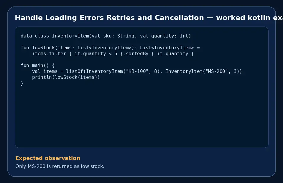 Code example for Handle Loading Errors Retries and Cancellation with the expected observation.