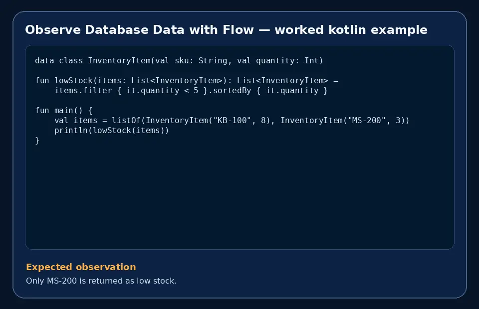 Code example for Observe Database Data with Flow with the expected observation.