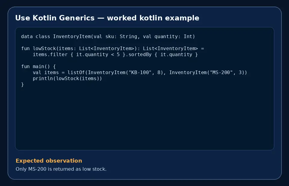Code example for Use Kotlin Generics with the expected observation.