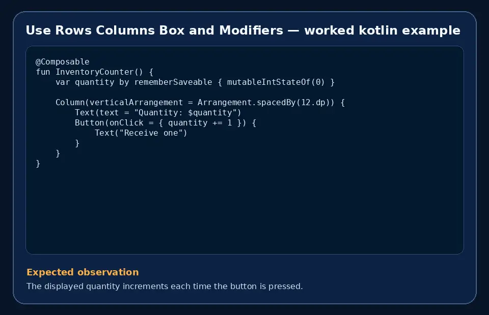Code example for Use Rows Columns Box and Modifiers with the expected observation.