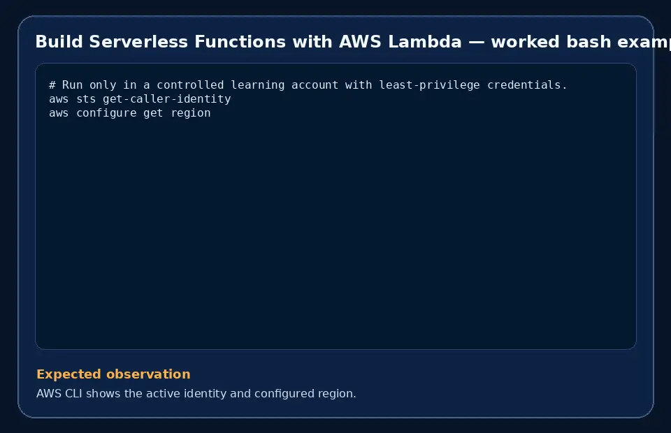 Code example for Build Serverless Functions with AWS Lambda with the expected observation.