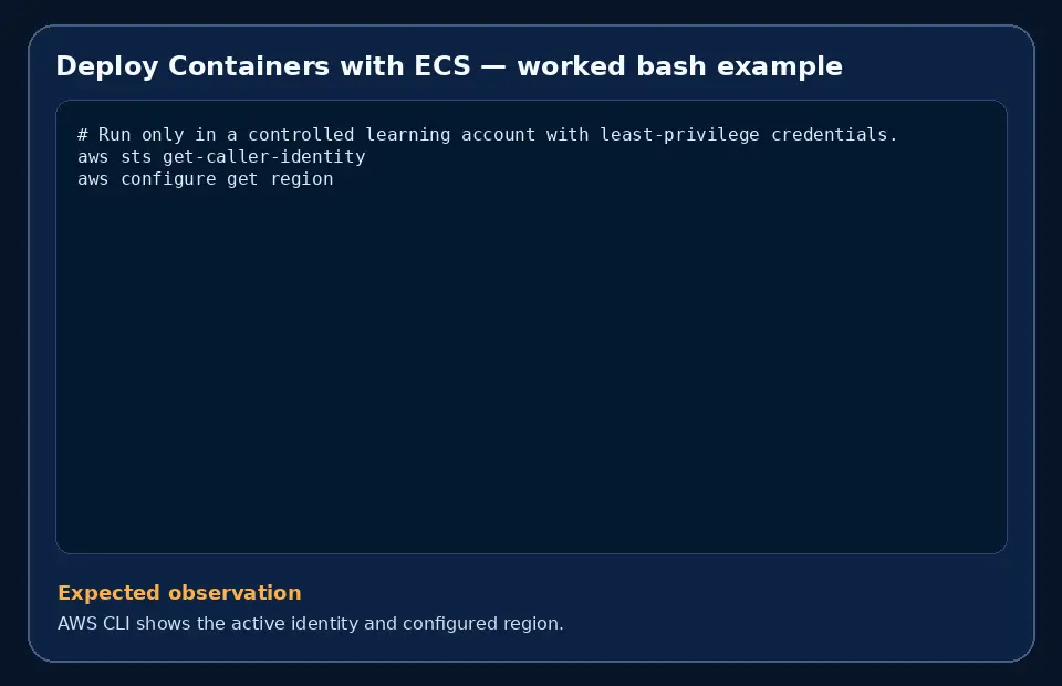 Code example for Deploy Containers with ECS with the expected observation.