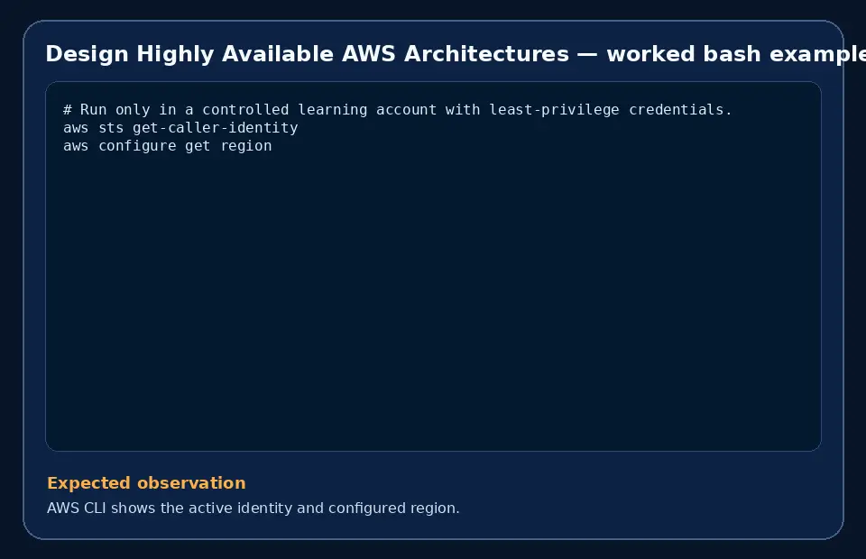 Code example for Design Highly Available AWS Architectures with the expected observation.