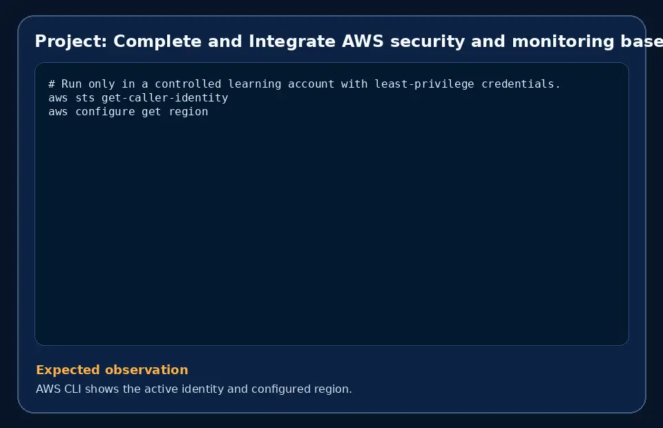 Code example for Project: Complete and Integrate AWS security and monitoring baseline with the expected observation.