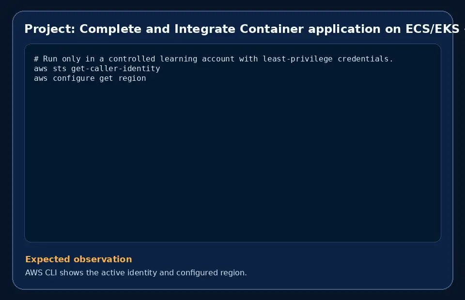 Code example for Project: Complete and Integrate Container application on ECS/EKS with the expected observation.