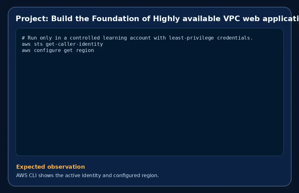 Code example for Project: Build the Foundation of Highly available VPC web application with the expected observation.