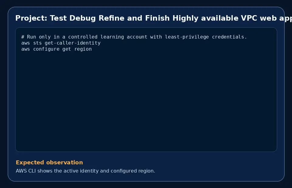 Code example for Project: Test Debug Refine and Finish Highly available VPC web application with the expected observation.