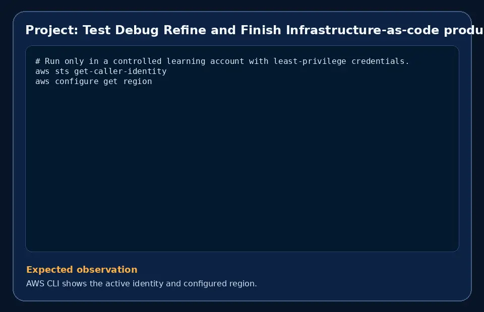 Code example for Project: Test Debug Refine and Finish Infrastructure-as-code production stack with the expected observation.