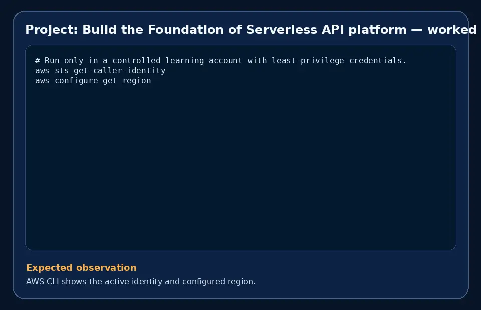 Code example for Project: Build the Foundation of Serverless API platform with the expected observation.