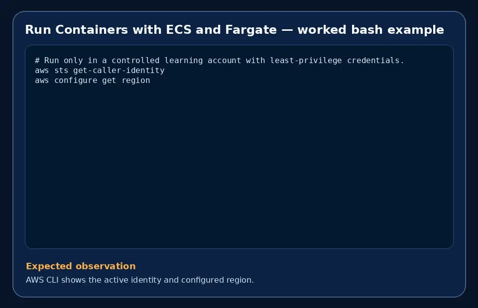 Code example for Run Containers with ECS and Fargate with the expected observation.