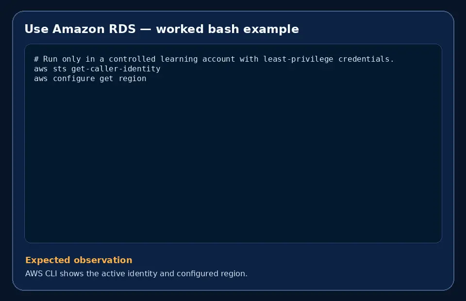 Code example for Use Amazon RDS with the expected observation.
