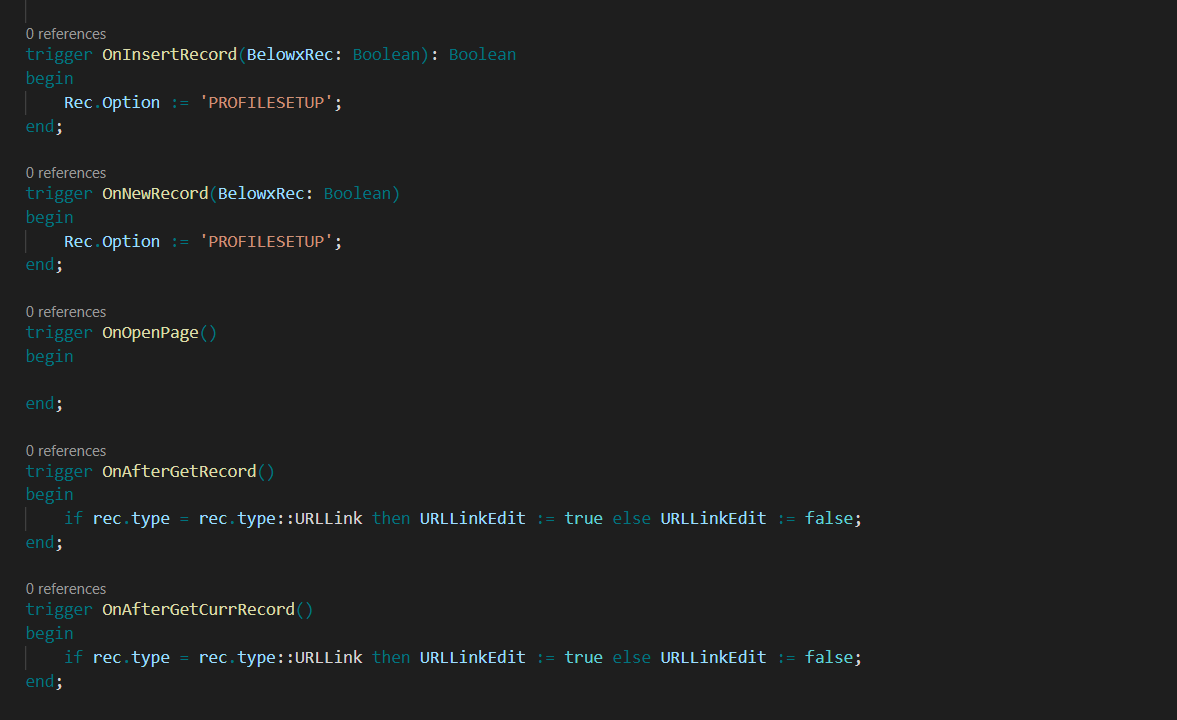 AL page trigger examples in Visual Studio Code including OnOpenPage and OnAfterGetRecord