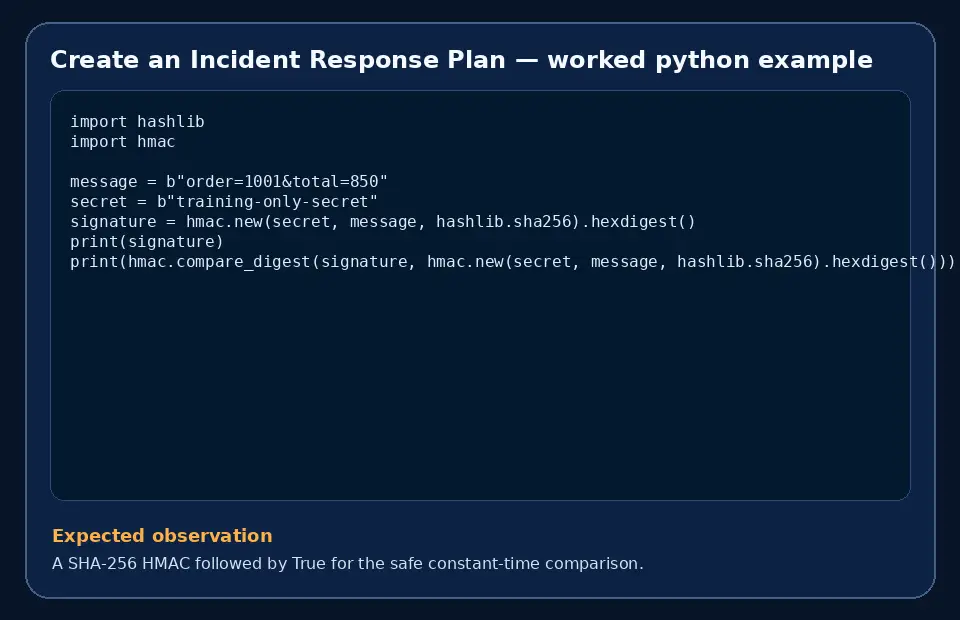 Code example for Create an Incident Response Plan with the expected observation.