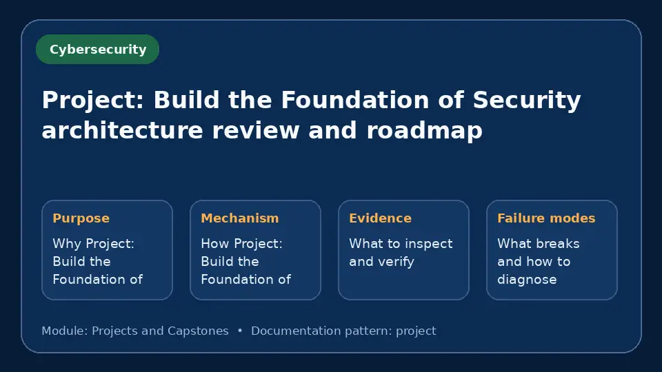 Concept map for Project: Build the Foundation of Security architecture review and roadmap showing purpose, mechanism, verification evidence and failure modes.