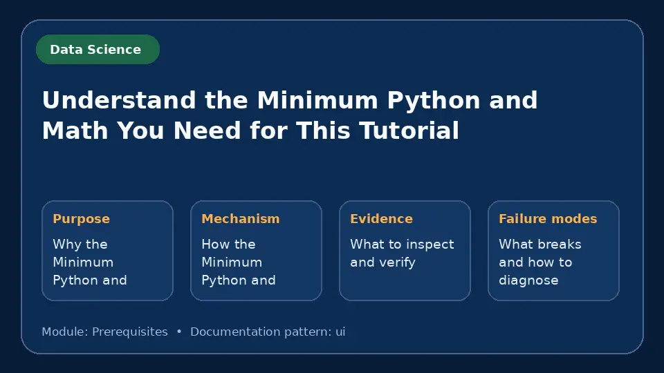 Concept map for Understand the Minimum Python and Math You Need for This Tutorial showing purpose, mechanism, verification evidence and failure modes.