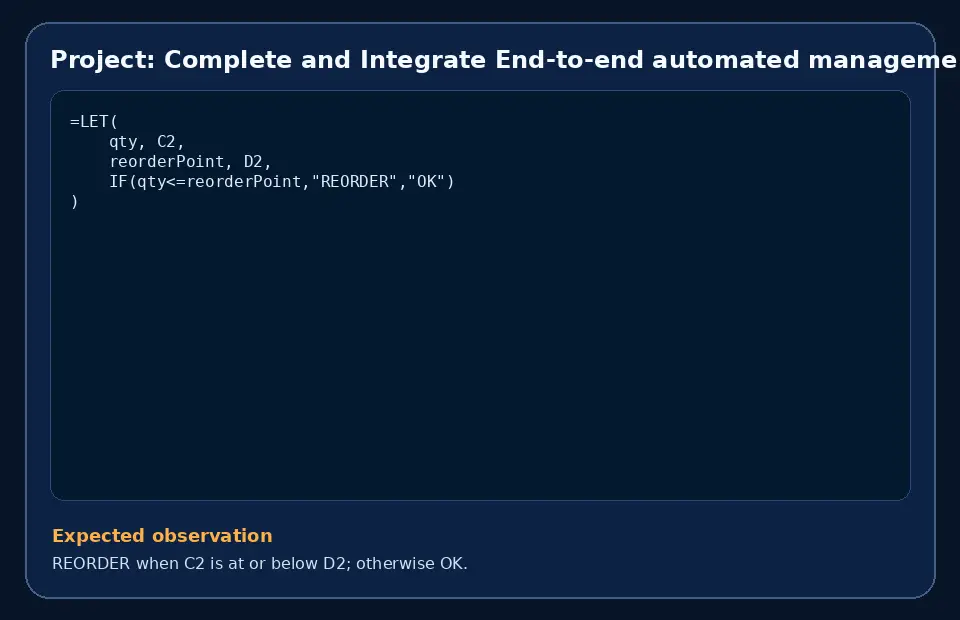 Code example for Project: Complete and Integrate End-to-end automated management reporting workbook with the expected observation.