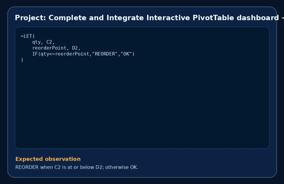 Code example for Project: Complete and Integrate Interactive PivotTable dashboard with the expected observation.