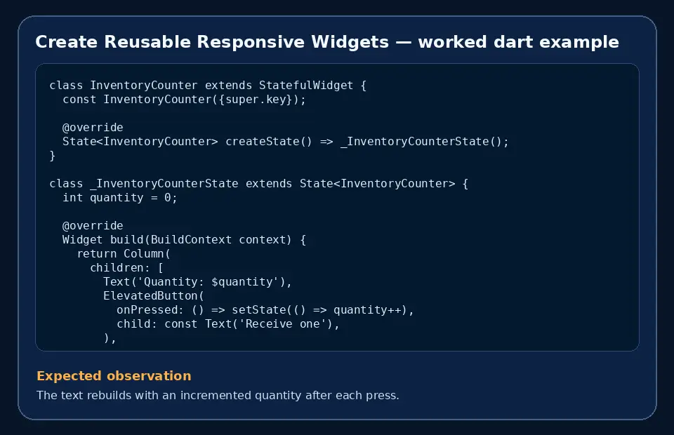 Code example for Create Reusable Responsive Widgets with the expected observation.