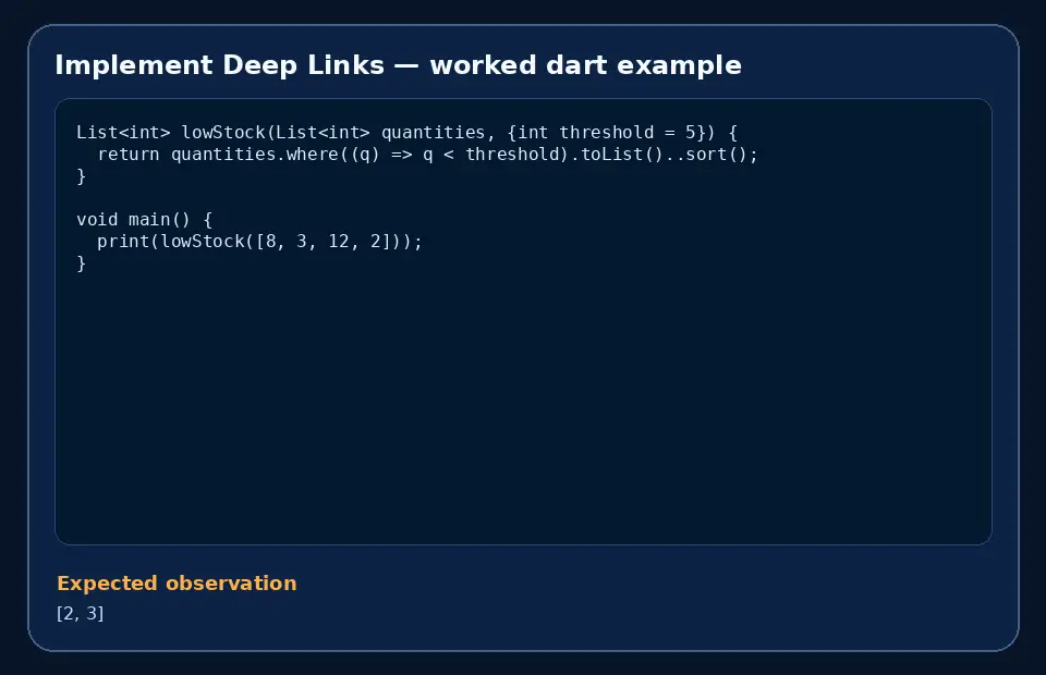Code example for Implement Deep Links with the expected observation.