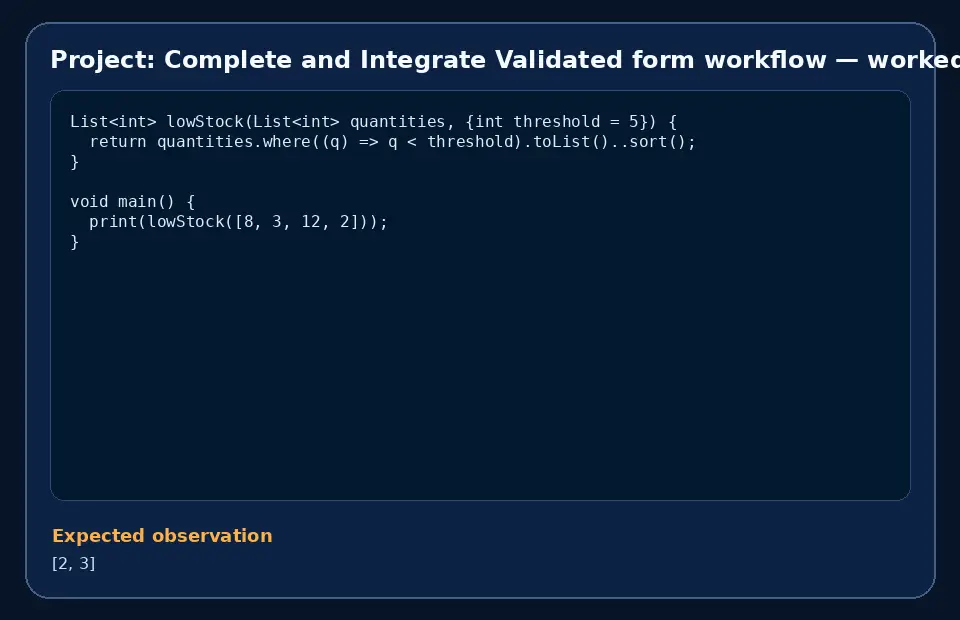 Code example for Project: Complete and Integrate Validated form workflow with the expected observation.