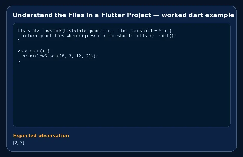 Code example for Understand the Files in a Flutter Project with the expected observation.