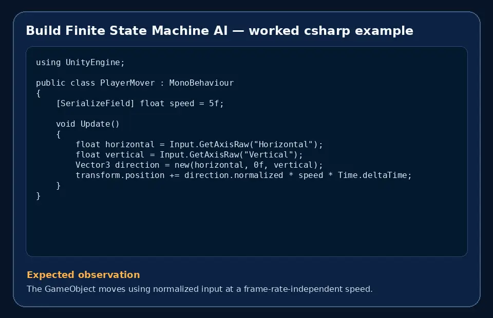 Code example for Build Finite State Machine AI with the expected observation.