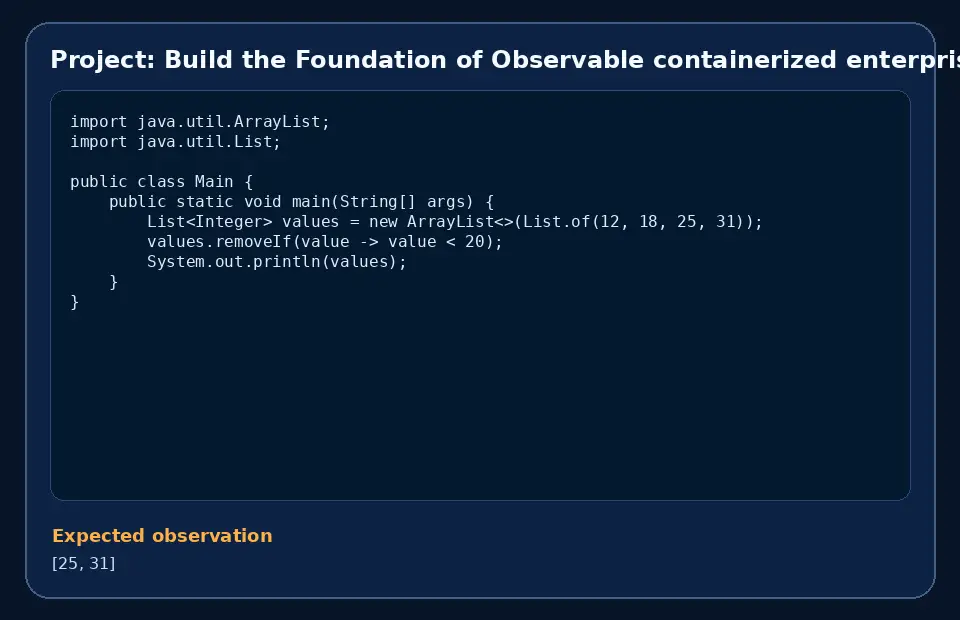 Code example for Project: Build the Foundation of Observable containerized enterprise service with the expected observation.