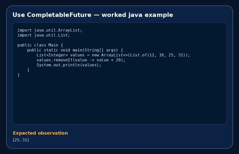 Code example for Use CompletableFuture with the expected observation.