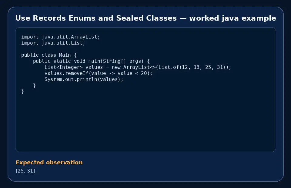 Code example for Use Records Enums and Sealed Classes with the expected observation.