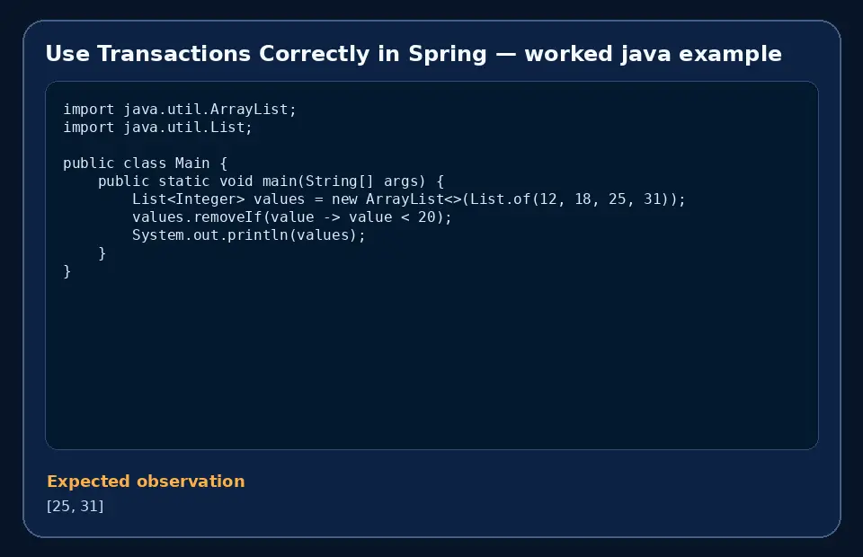 Code example for Use Transactions Correctly in Spring with the expected observation.