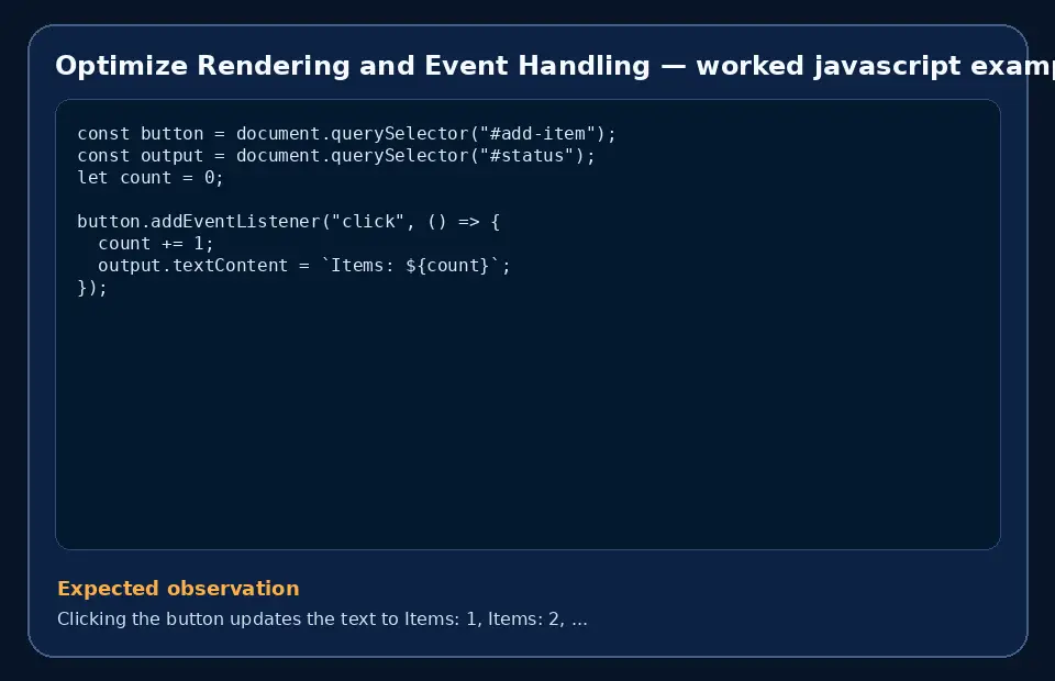 Code example for Optimize Rendering and Event Handling with the expected observation.