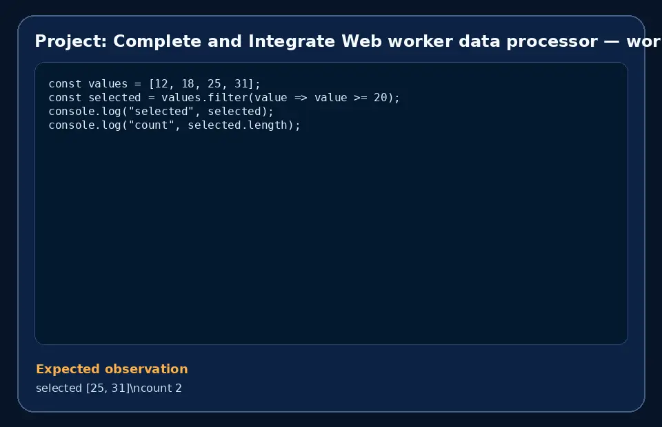 Code example for Project: Complete and Integrate Web worker data processor with the expected observation.