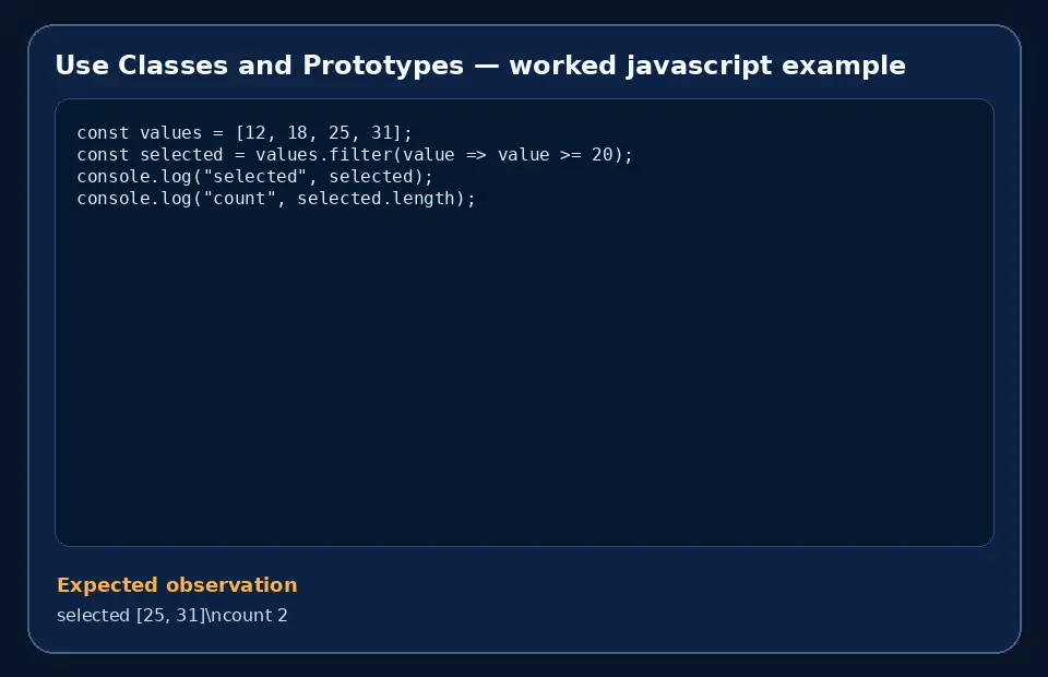 Code example for Use Classes and Prototypes with the expected observation.