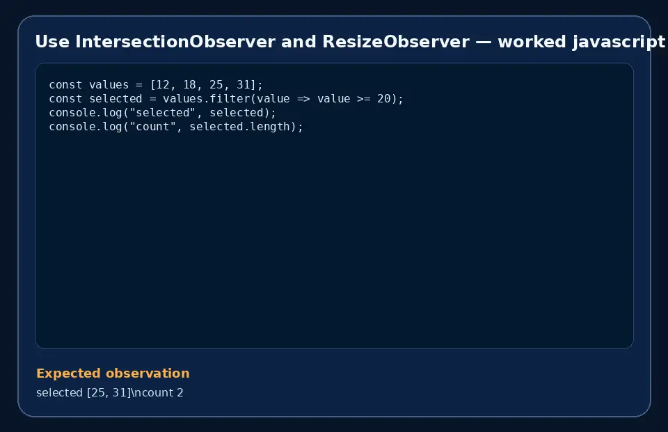 Code example for Use IntersectionObserver and ResizeObserver with the expected observation.