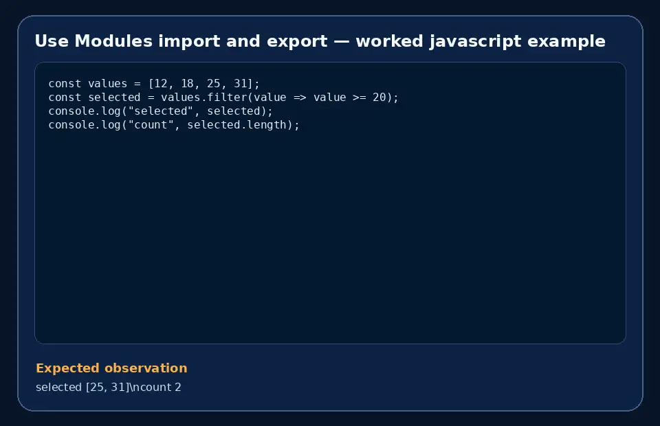 Code example for Use Modules import and export with the expected observation.