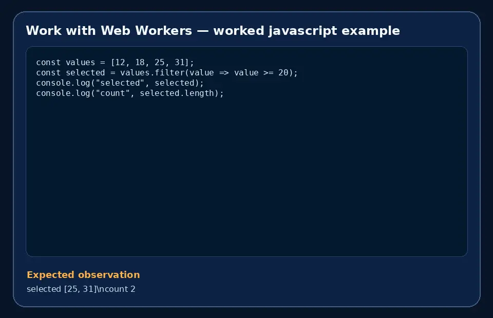 Code example for Work with Web Workers with the expected observation.