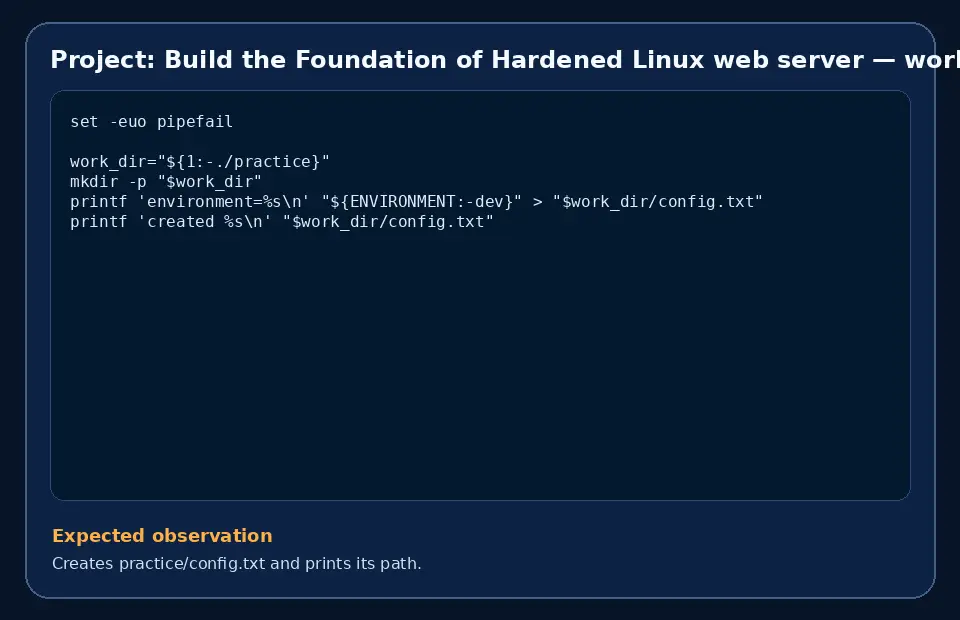 Code example for Project: Build the Foundation of Hardened Linux web server with the expected observation.