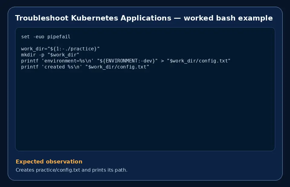 Code example for Troubleshoot Kubernetes Applications with the expected observation.