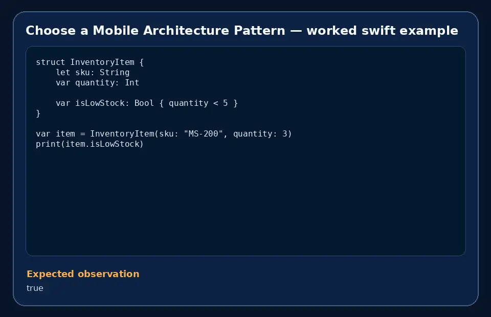 Code example for Choose a Mobile Architecture Pattern with the expected observation.