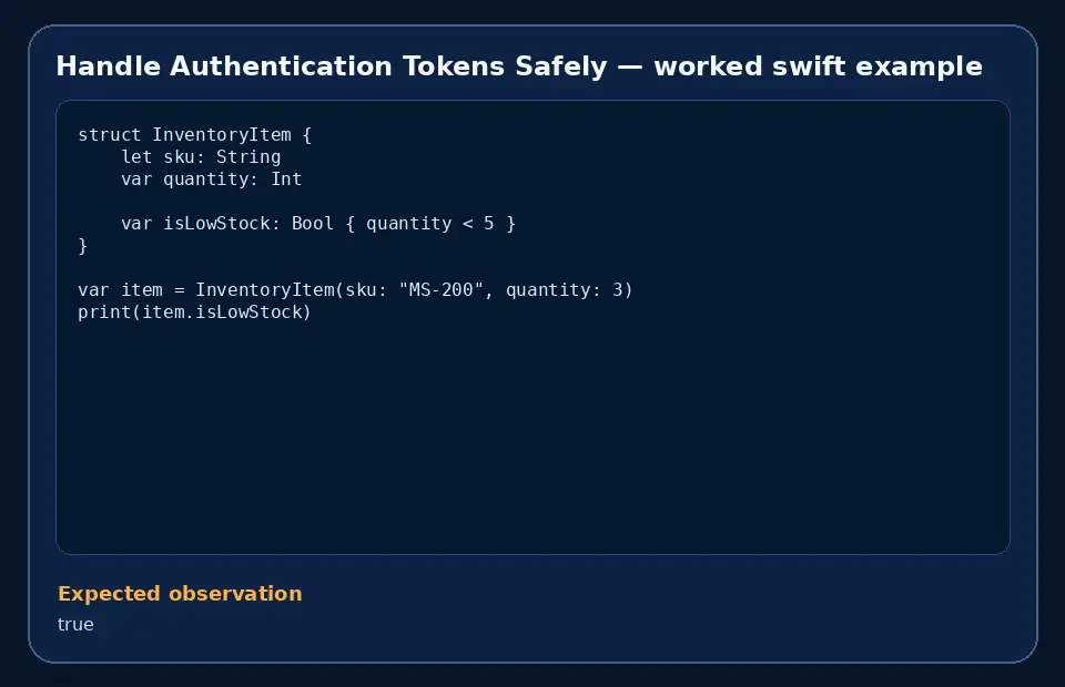Code example for Handle Authentication Tokens Safely with the expected observation.