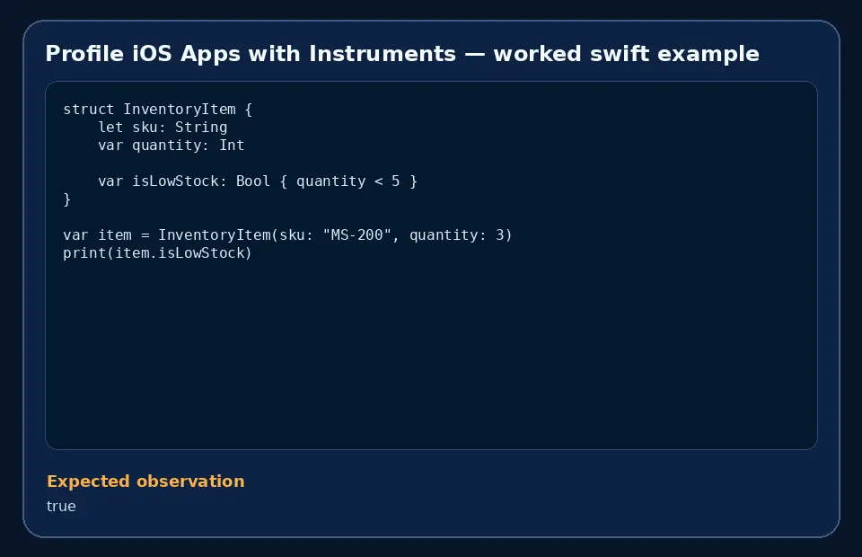 Code example for Profile iOS Apps with Instruments with the expected observation.