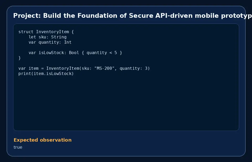 Code example for Project: Build the Foundation of Secure API-driven mobile prototype with the expected observation.