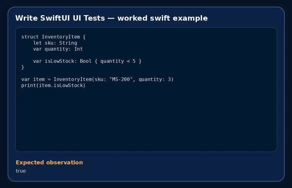 Code example for Write SwiftUI UI Tests with the expected observation.