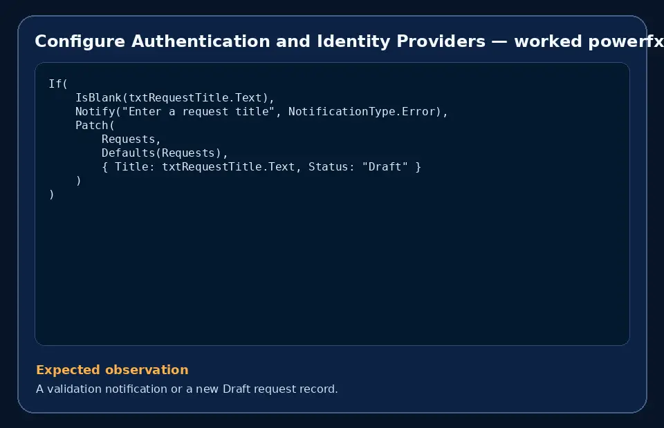 Code example for Configure Authentication and Identity Providers with the expected observation.
